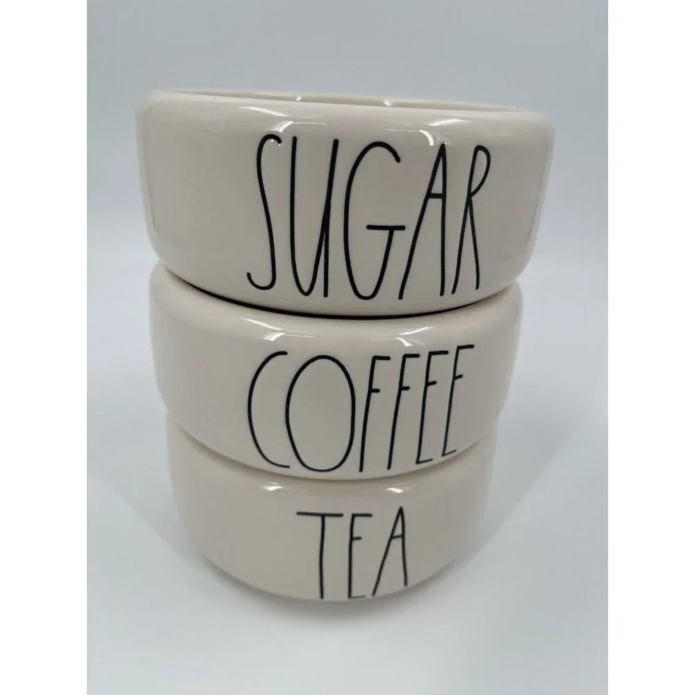 Rae Dunn Coffee Tea Sugar Stackable White Canister Set Kitchen Jars Round No Lid